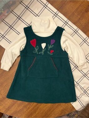 Vintage Samara Fleece Jumper Dress with Turtleneck Onesie Toddler Girls 4T
